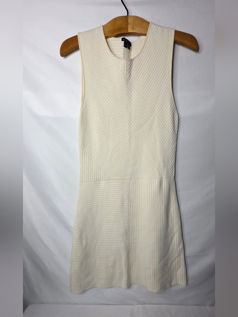 Theory Llia Geometric Knit Mini Dress Cream Ivory Sleeveless Stretch Size S